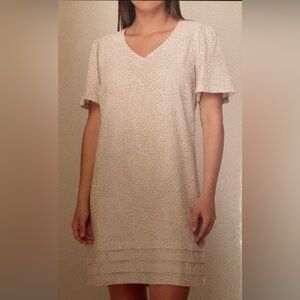 Nicole Miller Original White and Green Short Sleeves Linen Dress